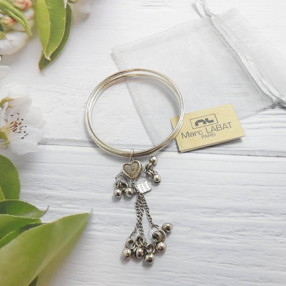 Silver Bangle Bells Heart New - Picture 1 of 5